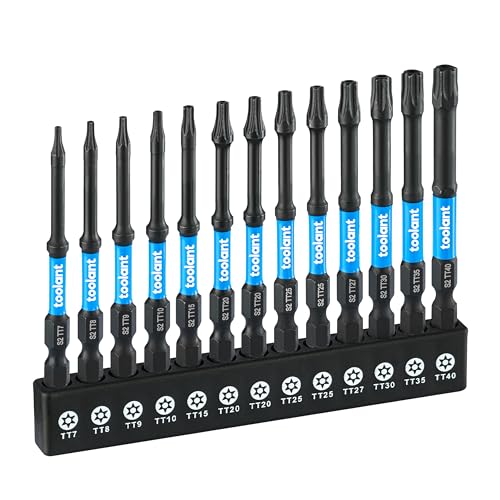 toolant 3" Impact Torx Bit Set 13pcs (TT7-TT40), 1/4 Hex-Shank S2 Steel Security Torx Bit Set, Tamper Proof Star Bit Set with CNC Machined Tips, 3" Long with Magnetic Impact Bit Holder and Storage Box - size: 13pcs*3"