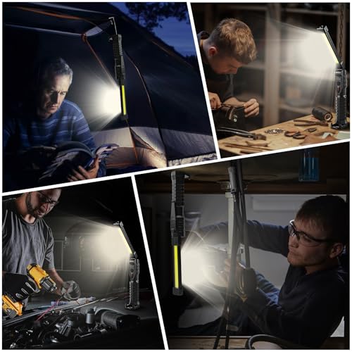 Led Work Light Magnetic, 7 Modes & 180°Rotate Rechargeable Led Work Light, Portable COB Flashlight with Strong Magnet, Mechanic Light for Car Repair, Camping, Emergency, Tool Gifts for Men Him (2)