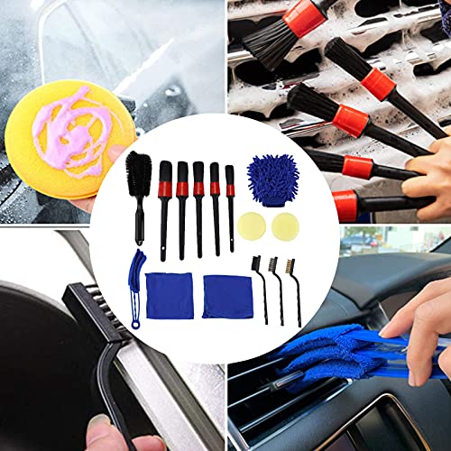 15pcs Soft Microfiber Detailing Dusting Brushes Set with Steel Wire Wheel Brush, Professional Auto Cleaning Tools for Car Interior, Exterior, Wheels, Dashboard, and Air Vent