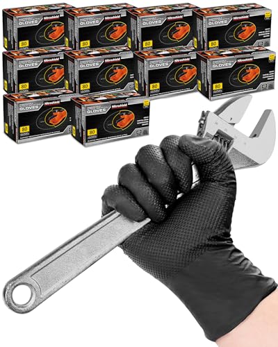 wcy 9 Mil Heavy Duty Mechanic Disposable Nitrile Gloves,Black, 800 Ct,M | Diamond Grip,Disposable Latex Free Chemical Resistant Rubber Gloves for Industrial,Auto Repair,Janitorial Tasks - color: Black-800, size: Medium