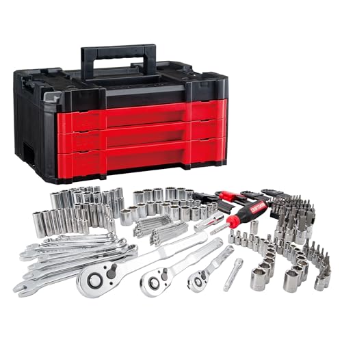 CRAFTSMAN 230 Pcs Mechanics Tool Set, Socket Wrench Set, Car Tool Kit with VERSASTACK Toolbox, SAE and Metric,1/4 in, 3/8 in, and 1/2 Drive, Short and Long Arm Hex Keys (CMMT45306) - style: New 230 Piece Set