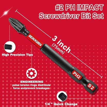 Geinxurn Impact Tough #2 Phillips 3 in. Insert Driver Bits,30Pack Bulk PH2 Screwdriver Bits Set - size: 3"-PH2-30PCS