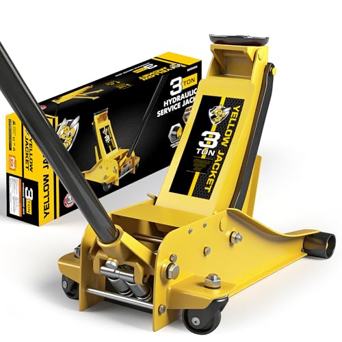 YELLOW JACKET 3 Ton Hydraulic Floor Jack Dual Pump for Quickly Car Lift, Low Profile Service Jack, 6600 lb Capacity - color: Steel, size: 3T low profile dual pump