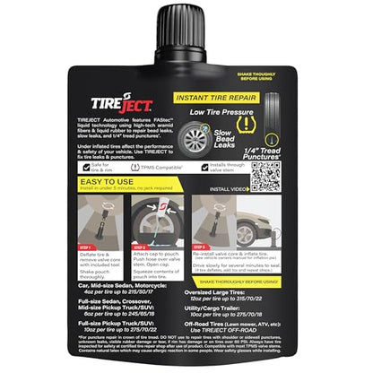 TireJect Automotive Sedan/Crossover/Truck 2-in-1 Tire Sealant & Bead Sealer Kit for tire repair of leaks and punctures - size: Sedan, Crossover, Small Truck