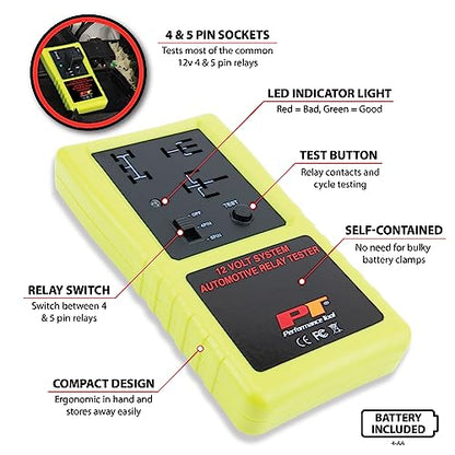 Performance Tool 3009 Compact Cordless Automotive Relay Tester for 12 Volt 4 and 5 pin relays and More - style: Cordless Relay Tester