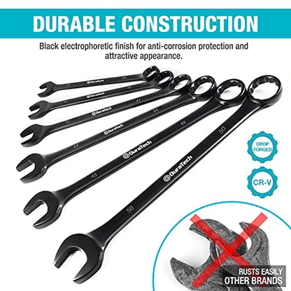 DURATECH Jumbo Combination Wrench Set, Metric, CR-V Steel | Black Electrocoat，35mm, 38mm, 41mm, 44mm, 48mm, 50mm wrench， with Pouch - size: Metric