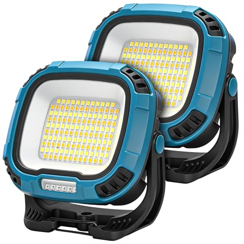 2Pack 6000mAh Rechargeable Work Light, 4000LM Magnetic Light | 136-LED Magnetic Work Light, Hook, IP65 Waterproof, 30H Runtime, Portable Shop Light, Car Repair, Outdoors, Emergency(Blue) - color: Blue, size: 2 Pack