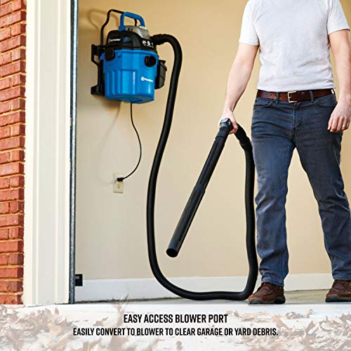 Vacmaster VWM510 5-Gallon 5 Peak HP Remote Control Wall Mount Wet/Dry Shop Vacuum , Blue