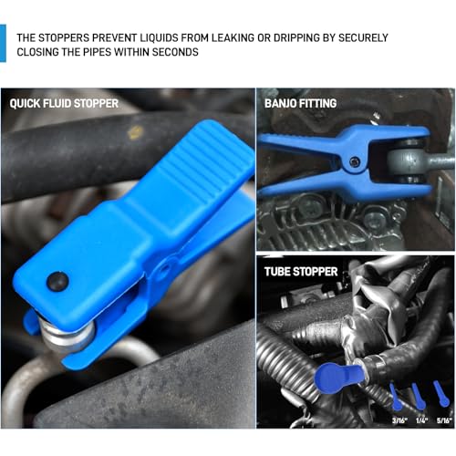 SMOTIVEPRO 9PCS Hose Fluid Line Stopper Kit with Ratchet Pinch Pliers | 4 Fluid Stoppers & 3 Line Plugs, 8"/10" Ratchet Hose Pinch Pliers, Stops Fluid Flow for Brake, Fuel & AC System Repairs - size: 9pcs Hose Fluid Stopper Set