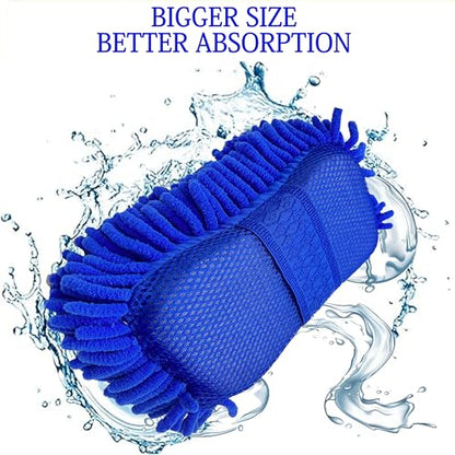 Scratch Free Chenille Microfiber Wash Mitt Car Wash Sponge for SUVs Boats - color: 2 Pack Blue