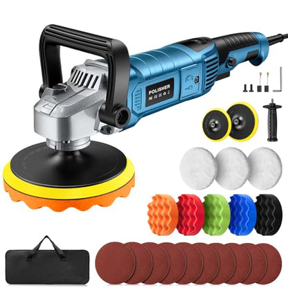 Buffer Polisher Kit for Car - 1600w 6/7 Inch Rotary Polisher Buffer Waxer,7 Variable Speed 1000-3300rpm,Detachable Handle Buffing Machine for Car Boat Sanding Polishing Waxing