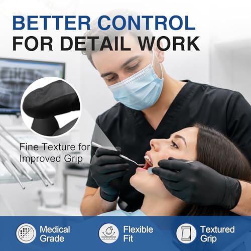 Schneider Medical Black Nitrile Gloves, Powder Free, Disposable Gloves Latex Free for Medical Exam, Food Prep & Cleaning - color: 02 Black(medium 100)