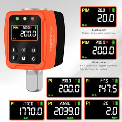 ATsafepro Digital Torque Adapter – 7-147 Ft-Lb, Converts Any 1/2" Ratchet Tool to Torque Wrench, 3/8" & 1/4" Adapters, ±2% Accuracy, Buzzer & LED Alerts, for Motorcycles, Bike & Versatile DIY Use - style: 1/2-Inch 7-147 Ft-Lb
