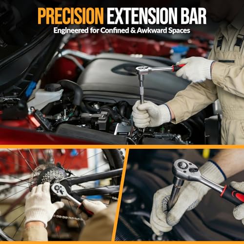 12PCS 1/4 Inch Drive Socket Set, Premium Mini Ratchet Socket Wrench Set, Small Metric Ratchet Socket Wrenches Set, with 1/4 Ratchet Extension Bar for Car, Automotive, Household Repair