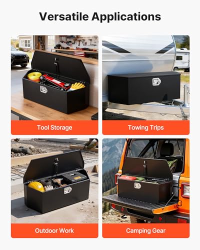 VEVOR Trailer Tongue Box, Heavy Duty Trailer Tongue Tool Box Storage Organizer, Utility Tool Chest for Pickup Truck Bed, RV, SUV, Off-Road Vehicle, Steel, 36" x 12" x 12", Upgraded Lock Version - size: 36" Black (with upgraded lock), style: Steel