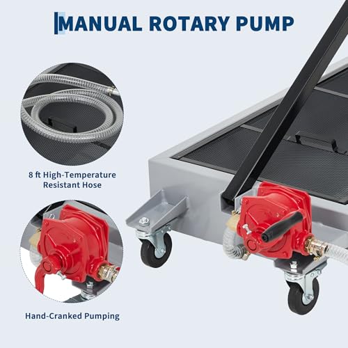 15 Gal Oil Drain Pan with Pump,Low Profile Rolling Oil Drain Cart with 8 ft Hose | with Manual Pump, Wheels & Folding Handle, Oil Drain Tank for Cars, SUVs, Trucks, Buses, RVs - color: National Flag-Silver, size: 15 Gal with Manual Pump