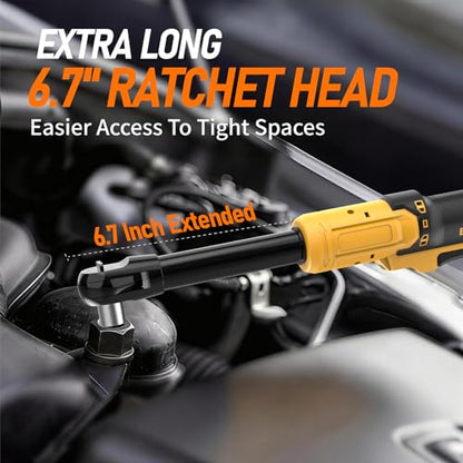 3/8" Cordless Ratchet Wrench Fit for Dewalt 20V Battery | 80FT-LBS Electric Ratchet Wrench with 5 Speeds, Sockets Set, Adapters and Tool Bag(No Battery)