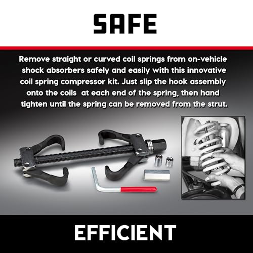 Powerbuilt Coil Spring Compressor Tool Kit, 5 Piece, Straight or Curved Coil Springs, Shock Absorbers, Foreign and Domestic, Storage Case - 648603, Black - style: 2 Piece