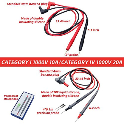 HengTianMei Flexible Multimeter Test Lead Kit, CAT III 1000V 10A, Volt Test Lead for Measurement Accurately with Standard 4mm Banana Plug, for Most Brands Digital Multimeters, Electronic Clamp Meter