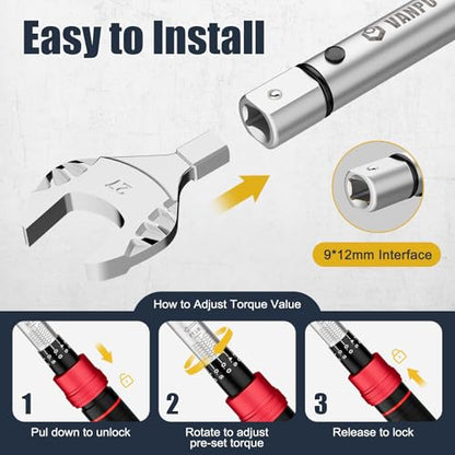 VANPO HVAC Torque Wrench 10–80 Ft-lb, 9×12mm, for Mini Split AC | Adjustable Click Torque Wrench with Open End Heads (17–32mm), ±3% Accuracy, for Refrigeration Flare Nut Installation - size: 9×12mm(10-80 Ft-Lb)