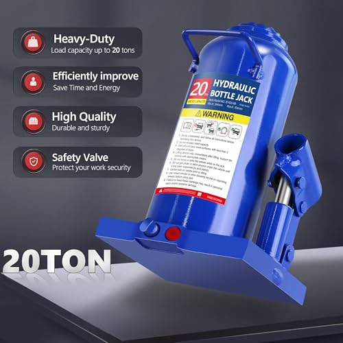 20T Hydraulic Bottle Jack, 40,000 lbs, with Tire Kit | Heavy-duty jack for trucks & industrial use. 9.61"-17.87" lift. Sturdy carry handle. - color: 20 Ton Basic with Tire Repair Kit
