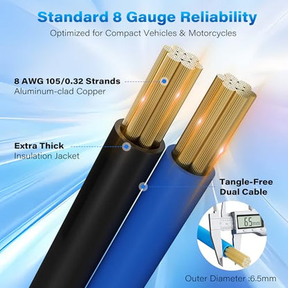 HiFind 8 Gauge Jumper Cables 8 FT for Car Battery, 8 AWG Heavy Duty Long Automotive Booster Wire, 600 Amp Emergency Starting Cable for Cars SUV Truck Vans RV With Alligator Clamps, Carrying Strap - size: 8FT, style: 8 Gauge