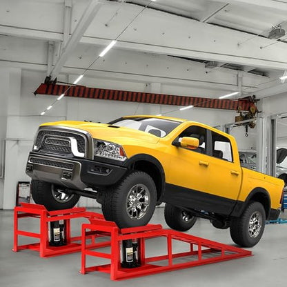 2PCS 5T 11060lbs Hydraulic Car Ramps, Heavy Duty Hydraulic Vehicle Ramps Lift Ramp, Portable Car Ramps for Oil Changes, Car Lifts for Home Garage, Vehicle Auto Garage Repair, Mens Gifts Ideas - color: Red