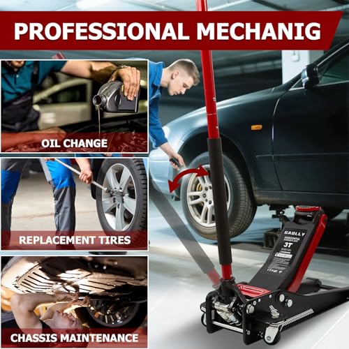 3 Ton (6600 lbs) Low Profile, Heavy-Duty Steel Racing Floor Jack with Dual Pistons Quick Lift Pump, Lifting Range 3.35"-19.69"