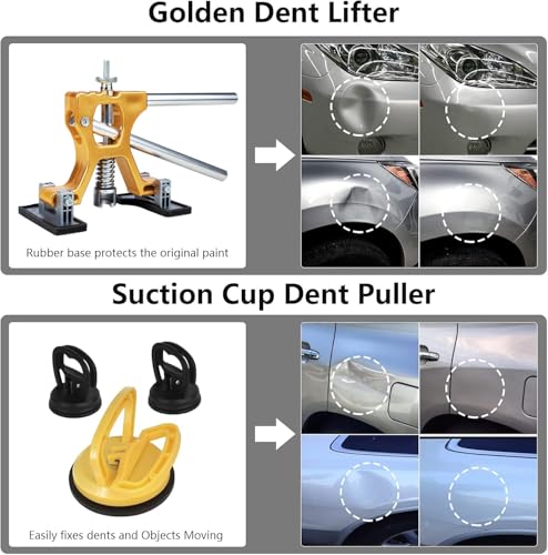 Dent Puller Hail Remover Kit, Professional Car Paintless Dent Removal Kit Tools, 2 in 1 T-Bar,Adjustable Dent Lifter, Bridge Puller Slide Hammer Dent Suction Puller for Auto Body SUV Damage DIY Repair