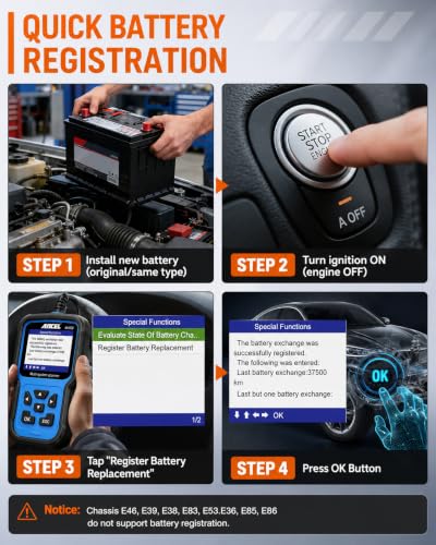 ANCEL BM500 OBD2 Scanner for BMW & MINI, Simplified Battery Registration, EPB, Oil, Throttle, PCM Resets, I/M Readiness, Full System Diagnostics for Engine, Transmission, ABS, SRS, DSC & More - color: Blue
