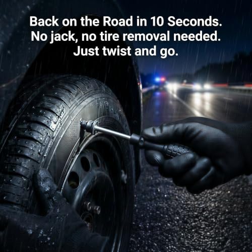 Screw in Tire Plugs, Emergency Quick Fix Leak Sealing Kit for Cars, Motorcycles & Bikes