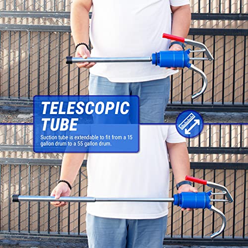 TERA PUMP TRLEVER100 High-Viscosity Lever-Action Drum Pump | 16oz per Stroke, Hand Operated, Thick Oil Transfer, For 55-Gallon Drum Barrels - color: Blue