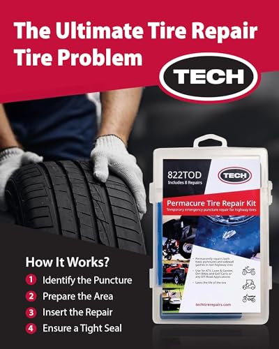 TECH PermaCure Self-Vulcanizing Tire Repair Kit - Includes Reaming Tool, Insert Tool, PermaCure Plugs & Vulcanizing Fluid – Permanent Repair for ATV, Dirt Bikes, Trailers, Lawn Mowers & Tubeless Tires