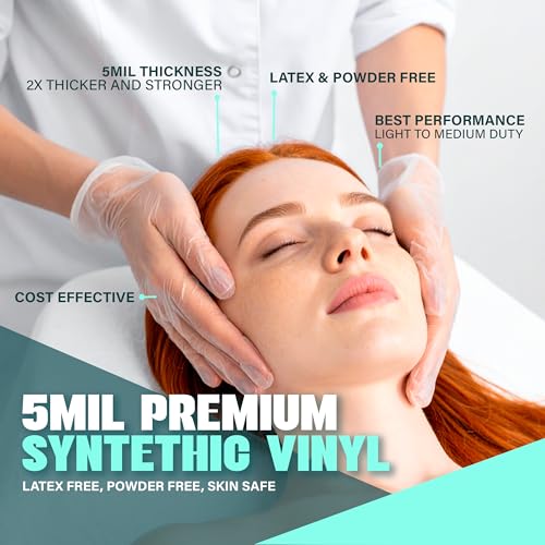 London Labs Medical Clear Vinyl Gloves Powder Free & Latex Free, Disposable, Food Safe - size: X-Large, style: 200 Count