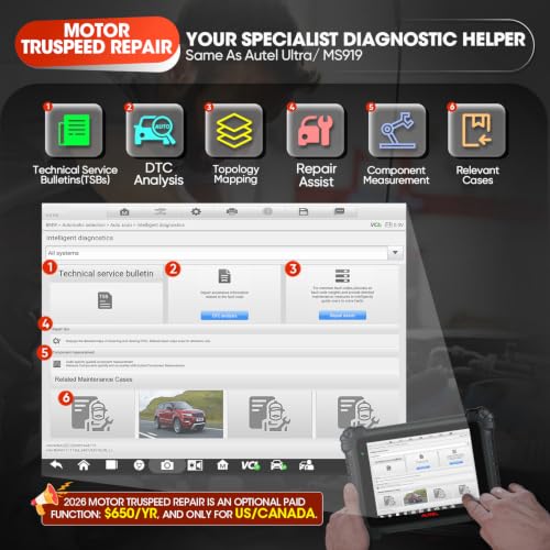 Autel Scanner MaxiSys MS909 Intelligent Scan Tool, 2026 Motor TruSpeed Same as MSUltra Ultra S2 MS919, TSB, Topology 2.0, Up of Elite 2 PRO MS908S PRO II, DOIP & CAN FD, 40+ Service, 3K+ Bidirectional