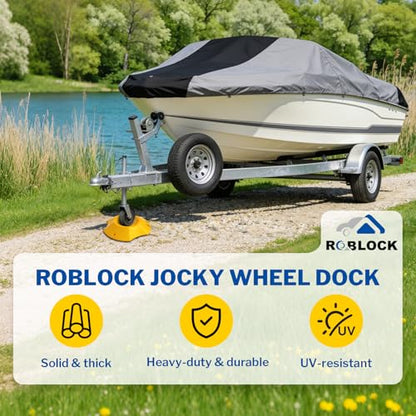ROBLOCK Trailer Wheel Dock with Rope, Tongue Jack Wheel Chock Compatible with 6" & 8" Single/Dual Wheels, Trailer Wheel Stop Stabilizer for Camper Truck Boat Trailer, RV Parking Accessories, Yellow