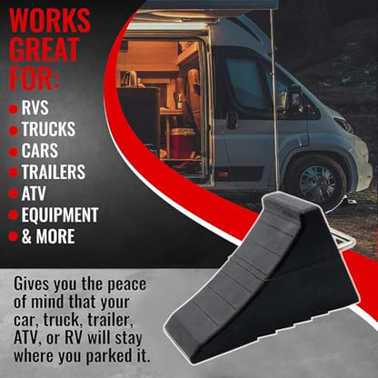 AFA Tooling 8T Heavy-Duty Wheel Chocks, 4 Pack, Two Pairs & Steel Handles | Four pieces cover separate parking spots without repositioning, saving time for multi-axle RVs, trailers and work vehicles - color: 4 Pack Extra Large
