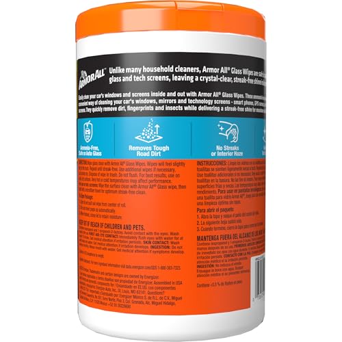 Armor All Car Glass Wipes, Auto Glass Cleaner, 90 Count | Ammonia-free window cleaner wipes safe on tinted glass; remove filmy residue, fingerprints, and bugs - size: 1 Count (Pack of 1)