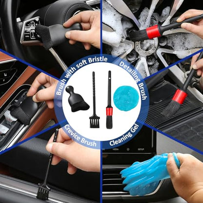 Qydipclin 10pcs Windshield Cleaner Tool, Car Window Cleaning Wash Kit with 4 Reusable Microfiber Pads 1 Spray Bottle and Extendable Handle Auto Glass Wiper Kit, Multicolor - color: Blue & Green & Gray & Red