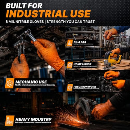 TitanFlex Heavy Duty Industrial Orange Nitrile Gloves, 8-mil, Gloves Disposable Latex Free with Raised Diamond Texture Grip, Powder Free, Rubber Glove, Mechanic Gloves,1000-ct Case (XL) - color: 03 8mil (1000ct), size: X-Large