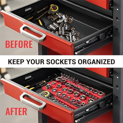 6-Piece Magnetic Socket Organizer Set, Magnetic Socket Holder Includes 1/4", 3/8", 1/2" Drive Metric SAE Socket Trays,Holds Standard and Deep Sockets (6-Piece Magnetic Socket Organizer)