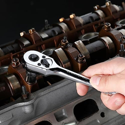 WORKPRO 3/8-Inch Drive Ratchet, Quick-Release 72-Tooth Ratchet Wrench | Reversible 3/8 Drive Ratchet Handle, Chrome Alloy Made, Cr-Mo Head, Full Polished - size: 3/8"