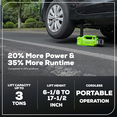Greenworks 24V Cordless Car Jack Kit, 3 Ton Max Loading For Vehicle Weigh Hydraulic Jack with 2Ah Battery and Charger