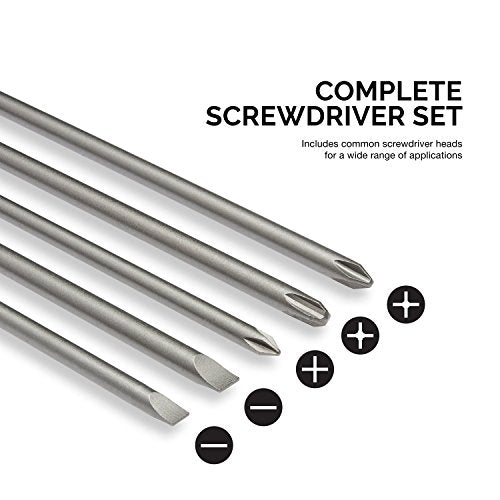 NEIKO 10043A Extra Long Bit Set | 5-Piece | Cr-V Steel | 12-Inch Length Phillips and Slotted Screwdriver Bits |1/4-Inch Hex Shank | Power Driver Bit Set - size: Screwdriver Bit, style: Phillips and Slotted