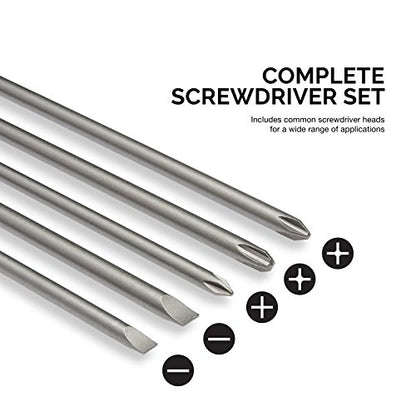 NEIKO 10043A Extra Long Bit Set | 5-Piece | Cr-V Steel | 12-Inch Length Phillips and Slotted Screwdriver Bits |1/4-Inch Hex Shank | Power Driver Bit Set - size: Screwdriver Bit, style: Phillips and Slotted