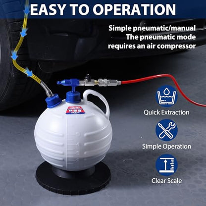WORKPRO 6L Oil Extractor Pump, Pneumatic and Manual Fluid Extractor Pump with Main Hose, Three Extensions and Brake Bleeding Hose for Oil and Brake Fluid Change of Automotive, Marin Boat and More
