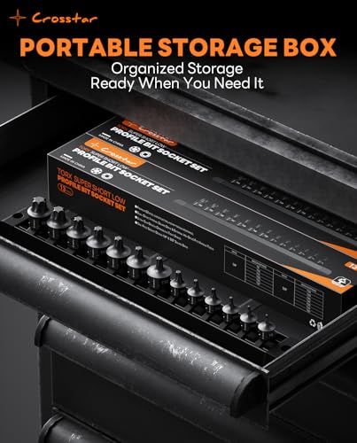 Crosstar 5Pcs T30 Impact Torx Bit Socket Set, Stubby S2 Steel,3/8” Drive Torx Socket Set, Upgrade Hex socket, Anti-Roll Design, Professional Tools for Automotive, Engine, Home Appliance Repair - size: 5Pcs(T30)