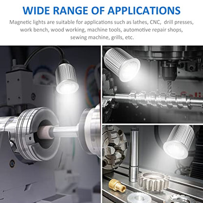 10W Magnetic Machine LED Work Light with Flexible Gooseneck and Magnetic Base, 1000lm, 6500k Magnetic Base Tool Lamp for Work Bench, lathe, Sewing Machine, Grill, Shop, Industrial Lighting