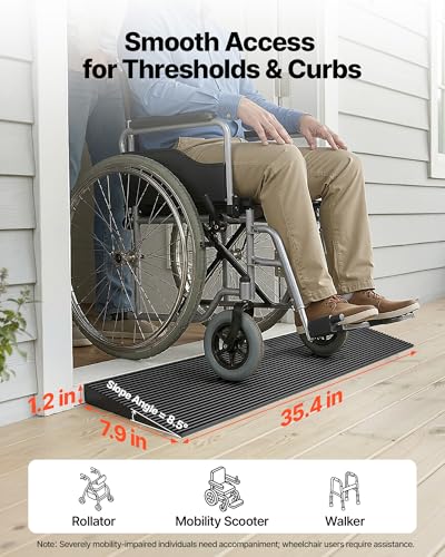 VEVOR 1.2" Rise Cuttable Threshold Ramp for Doorways, 35.4" Wide Natural Rubber Wheelchair Ramp, Non-Slip Solid Rubber Ramp with Double-Sided Tape for Doorways, Driveways, Bathroom, Smooth Tile - size: 1.2‘’ Rise
