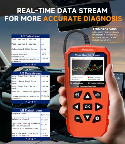 OBD2 Scanner,V880 Car Scanner Diagnostic Tool, Check Engine Code Reader | Graphic Live Data, Freeze Frame,Mode 6, Mode 8, Atuo Scan Tool for All OBD II Protocol Vehicles Since 1996,Red - color: red